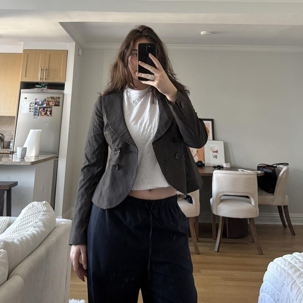 The Limited Dark Gray Cropped Double-Breasted Blazer